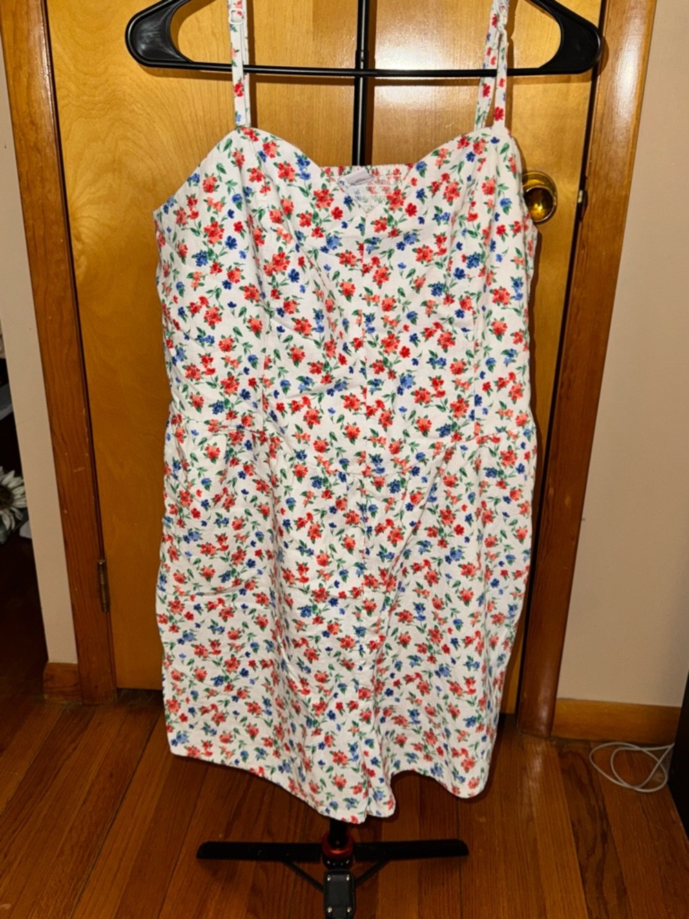 Old Navy Floral Spaghetti Strap Dress - White with Red & Blue Flowers